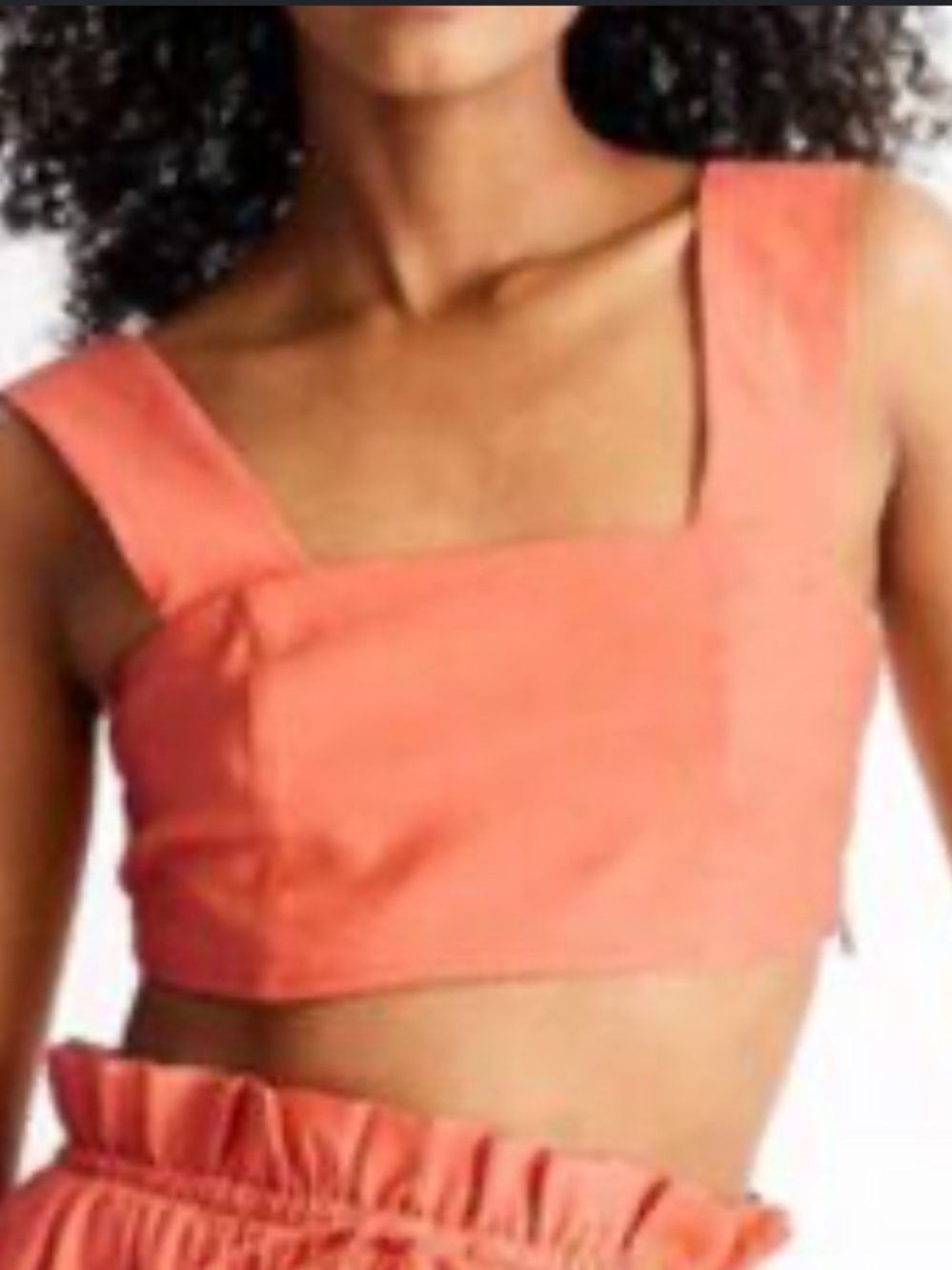 Women’s Coral Two-Piece Skirt Set with Square Neck Crop Top